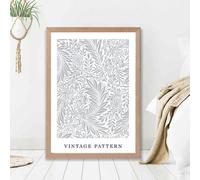 Artze Wall Art Vintage William Morris Larkspur In Grey And White / Oak Frame / Size: A2