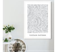 Artze Wall Art Vintage William Morris Larkspur In Grey And White / White Frame / Size: A2