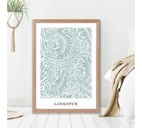 Artze Wall Art Vintage William Morris Larkspur In Mint And White / Oak Frame / Size: A2