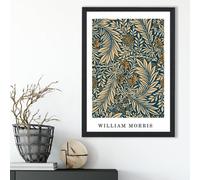 Artze Wall Art Vintage William Morris Larkspur In Navy And Beige / Black Frame / Size: A3