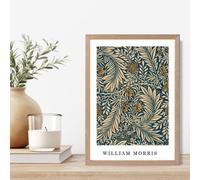 Artze Wall Art Vintage William Morris Larkspur In Navy And Beige / Oak Frame / Size: A4