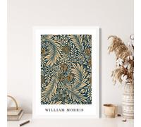 Artze Wall Art Vintage William Morris Larkspur In Navy And Beige / White Frame / Size: A4