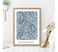 Artze Wall Art Vintage William Morris Larkspur In Navy And White / Oak Frame / Size: A2