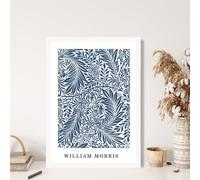 Artze Wall Art Vintage William Morris Larkspur In Navy And White / White Frame / Size: A4