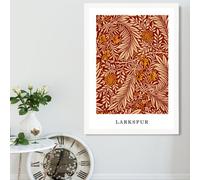 Artze Wall Art Vintage William Morris Larkspur In Orange And Beige / White Frame / Size: A2