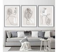 Artze Wall Art Wall Art Abstract Line Art Female Wall Art Prints, A2 Size, Grey