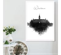 Artze Wall Art Warsaw Watercolour Skyline City Framed Print Size: A2 With White Frame
