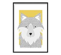 Artze Wall Art Wolf Sketch Style Nursery Poster, 50 cm Width x 70 cm Height, Yellow