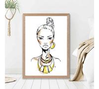 Artze Wall Art Woman Face Pen And Ink Sketch Framed Print Size: A2 With Oak Frame