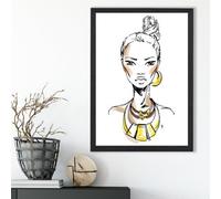 Artze Wall Art Woman Face Pen And Ink Sketch Framed Print Size: A3 With Black Frame