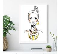 Artze Wall Art Woman Face Pen And Ink Sketch Framed Print Size: A3 With White Frame