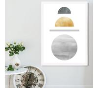 Artze Wall Art Yellow And Grey Circles Mid Century Geometric Framed Print Size: A2 With White Frame