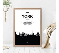 Artze Wall Art York Black And White City Skyline Framed Print Size: A2 With Oak Frame