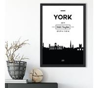 Artze Wall Art York Black And White City Skyline Framed Print Size: A3 With Black Frame