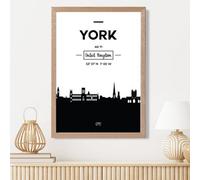 Artze Wall Art York Black And White City Skyline Framed Print Size: A3 With Oak Frame