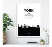 Artze Wall Art York Black And White City Skyline Framed Print Size: A3 With White Frame