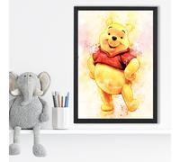ARTZE Watercolour Winnie the Pooh Art Print with Black Frame SIZE: A2 in Yellow | Size: A3 ARTZE Yellow A3