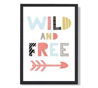 ARTZE Wild & Free Scandi Quote Framed Print SIZE: A2 with Black Frame in Pale Blue | Size: A3 ARTZE Pale Blue A3