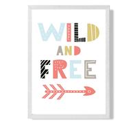 ARTZE Wild & Free Scandi Quote Framed Print SIZE: A2 with White Frame in Pale Blue | Size: A4 ARTZE Pale Blue A4