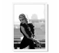 ARTZE Woman on a Paris Balcony Fashion Black & White Photo Framed Print SIZE: A2 with White Frame | Size: A4 ARTZE Black A4