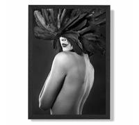 ARTZE Woman with Feathers Mask Fashion Black & White Photo Framed Print SIZE: A2 with Black Frame | Size: A4 ARTZE Black A4