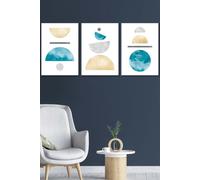 ARTZE Yellow & Aqua Blue Abstract Mid Century Geometric Framed Wall Art - Medium in White | Size: W45 cm x H62 cm x D20mm ARTZE White W45 cm x H62 cm x D20mm