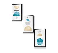 ARTZE Yellow & Aqua Blue Abstract Mid Century Geometric Framed Wall Art - Small in Black | Size: W33 cm x H45 cm x D20mm ARTZE Black W33 cm x H45 cm x D20mm