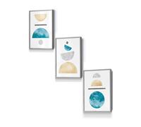 ARTZE Yellow & Aqua Blue Abstract Mid Century Geometric Framed Wall Art - Small in Light Grey | Size: W33 cm x H45 cm x D20mm ARTZE Light Grey W33 cm x H45 cm x D20mm