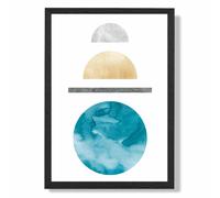 ARTZE Yellow & Aqua Circles Mid Century Geometric Framed Print SIZE: A4 with Black Frame | Size: A3 ARTZE Aqua A3
