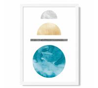ARTZE Yellow & Aqua Circles Mid Century Geometric Framed Print SIZE: A4 with White Frame ARTZE Aqua A4