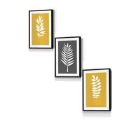 ARTZE Yellow Grey Graphical Leaves Framed Wall Art - Small in Black | Size: W33 cm x H45 cm x D20mm ARTZE Black W33 cm x H45 cm x D20mm