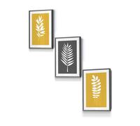ARTZE Yellow Grey Graphical Leaves Framed Wall Art - Small in Dark Grey | Size: W33 cm x H45 cm x D20mm ARTZE Dark Grey W33 cm x H45 cm x D20mm