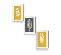 ARTZE Yellow Grey Graphical Leaves Framed Wall Art - Small in White | Size: W33 cm x H45 cm x D20mm ARTZE White W33 cm x H45 cm x D20mm