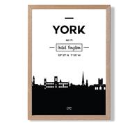 ARTZE York Black & White City Skyline Framed Print SIZE: A3 with Oak Frame ARTZE Black A3