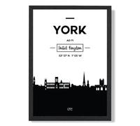 ARTZE York Black & White City Skyline Framed Print SIZE: A4 with Black Frame | Size: A3 ARTZE Black A3