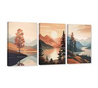 ARTZGX Boho Canvas Wall Art 3 Piece Minimalist Bohemia Picture Sunrise Mountain Tree Artwork Painting for Bedroom Decor Frame(Boho - 2, 12x16inchx3P (30x40cmx3P))