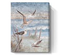 ARTZON Beach Wall Art Bathroom Decor Ocean Theme Canvas Print Coastal Painting Perching Bird by The Sea Shore Abstract Seascape Picture Framed Artwork for Bedroom Living Room Office Ready to Hang