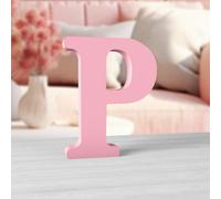 Aruatu 6 Inch Pink Wood Letters for Wall Decor - Unfinished Decorative Standing Slices Sign Board for Craft Home Party Projects (P)