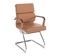Aruba Bonded Leather Medium Back Visitor Armchair with Individual Back Cushions and Chrome Arms & Base - Brown