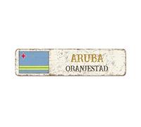 Aruba Flag Aluminum Sign Capital City Oranjestad Retro Vintage Wall Sign Country Souvenir National Flag City Souvenir Metal Art Sign Quality Metal Sign for Kid Room Living Room 12x3in