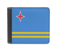 Aruba Flag Men's Wallets Minimalist Bifold Wallet Leather Card Cases Casual Coin Purse