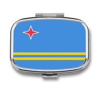 Aruba Flag Mini Pill Box Portable Vitamins Organizer 2 Compartment Square Pills Case for Pocket Purse