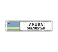 Aruba Flag Road Sign Customized Yard Sign Personalized City Name Poster Paintings Sign Shabby Metal Poster Design Decor for Home Bar Pub Cafe Farm Room 3x12in