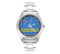 Aruba Flag Watch for Men Metal Band Watches Business Gift Three-Hand Wrist Watch for Boyfriend Father