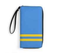 Aruba Flag Women's Wallet Leather Bifold Blocking Card Holder Trendy Ladies Clutch Purse with Hand Rope 19.7x10.5cm