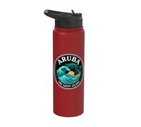 Aruba One Happy Island Vintage Surf Wave and Divi-Divi Tree Stainless Steel Insulated Water Bottle