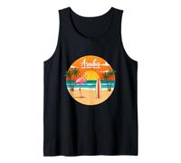 Aruba's One Happy Island Flamingo Surfing Tropical Beach Tank Top
