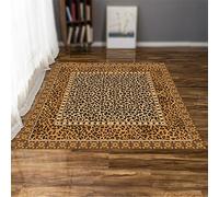 ARUGYTEI Area Rug Square,Black Brown Orange Yellow Leopard Print With Floral Border Design, Brown Yellow,180 X 180 cm,Living room bedroom children's room