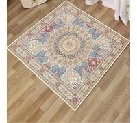 ARUGYTEI Area Rug,Vintage Navy Blue, Turquoise Blue Red Brown Yellow Beige,Red Blue,90 x 90 cm Kitchen Rugs Non Slip Washable Carpet Floor Carpets Bedroom Living Room,