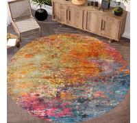 ARUGYTEI Area Rugs Round, Small Carpets Soft short pile Rug Floor Mats for home office sofa Chair Table, Modern Abstract Blue Fuchsia Pink Orange Multicolour,Colourful, ø 60 cm